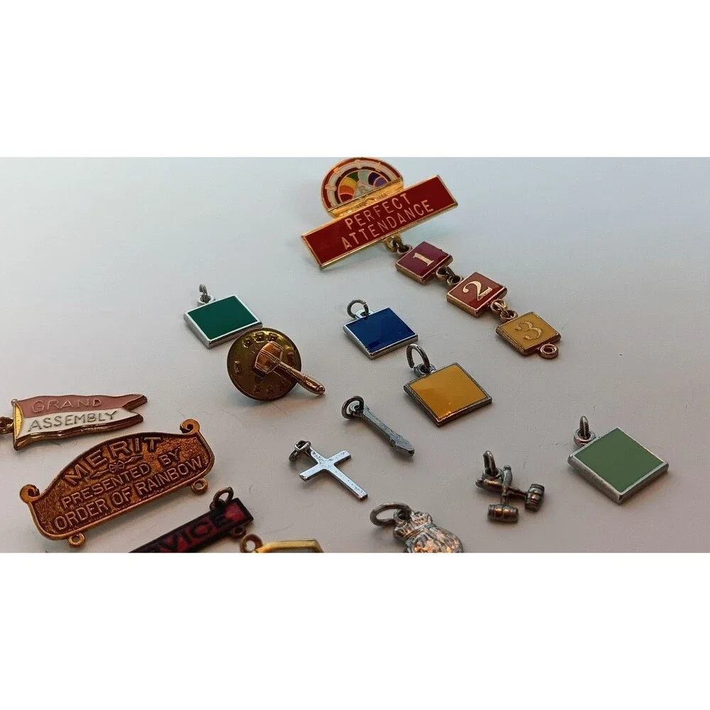 Vintage Order of Rainbow Pin & Charms Lot of 23
